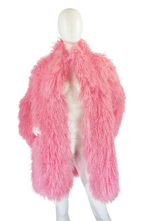 pink mongolian fur coat