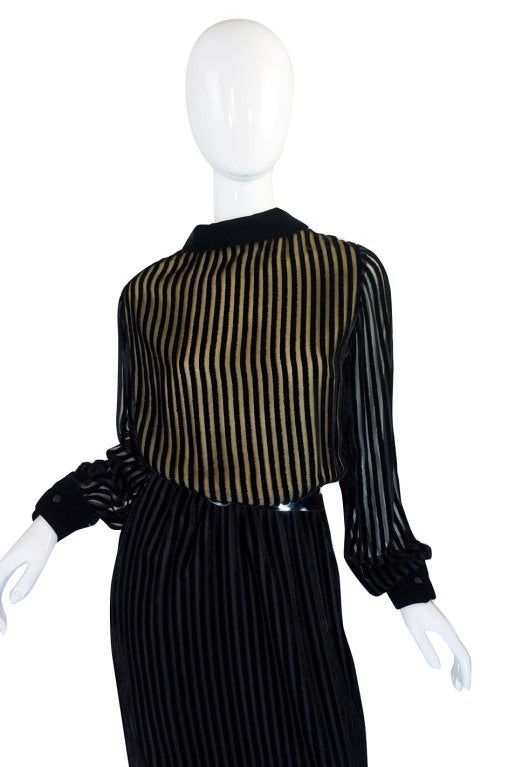 Black 1960s Jean Louis Demi-Couture Silk Chiffon & Velvet Dress