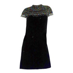1960s Heavily Beaded Bib Velvet Dress