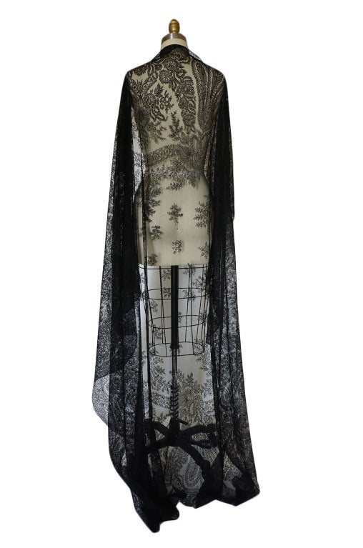 1860s Hand Made Chantilly Square Shawl