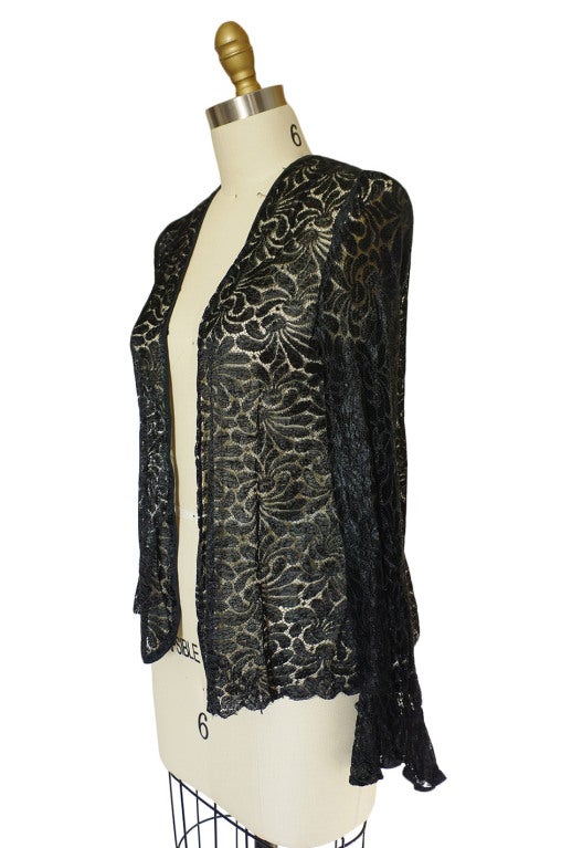 1920s Fine Soft Black Lace Cardigan