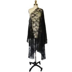 1860s Black Chantilly Lace Caped Shawl