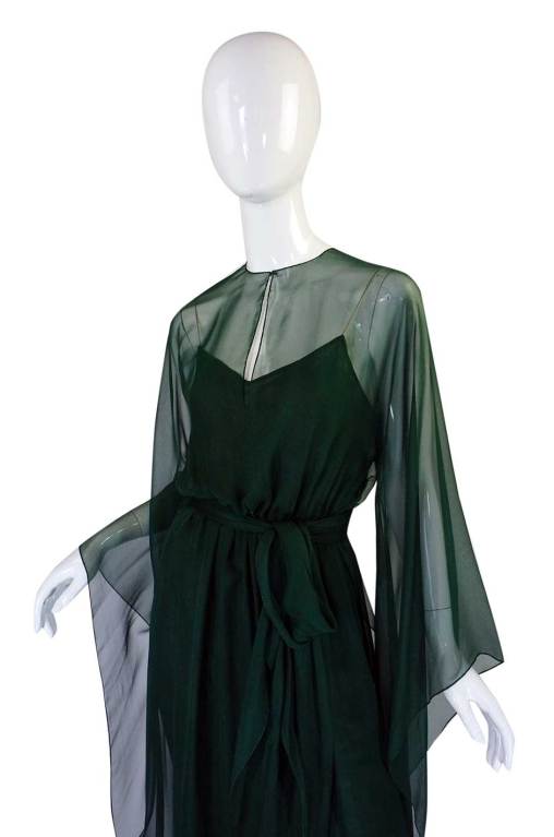 1970s Rare Halston Silk Chiffon Gown at 1stdibs