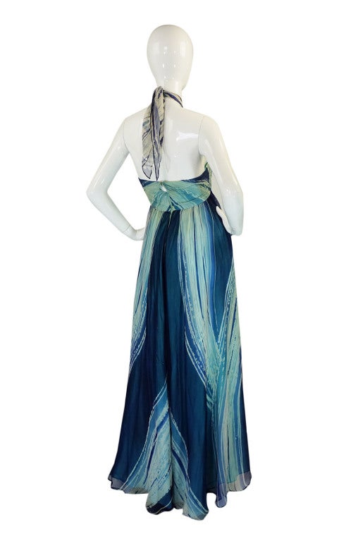 1974 Hand painted Thea Porter Couture Halter Gown In Excellent Condition For Sale In Rockwood, ON