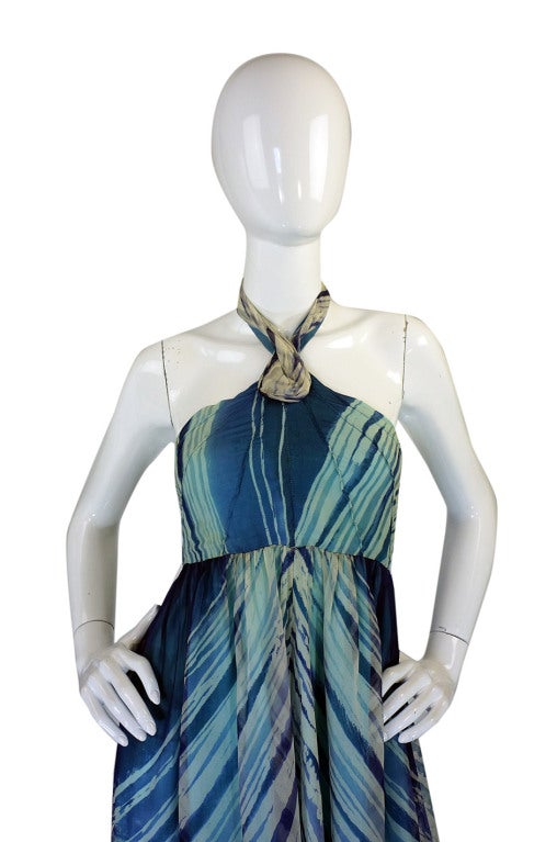 Women's 1974 Hand painted Thea Porter Couture Halter Gown For Sale