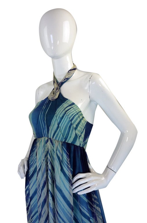 1974 Hand painted Thea Porter Couture Halter Gown For Sale 1