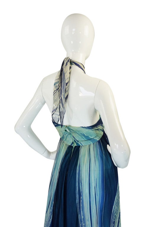 1974 Hand painted Thea Porter Couture Halter Gown For Sale 2
