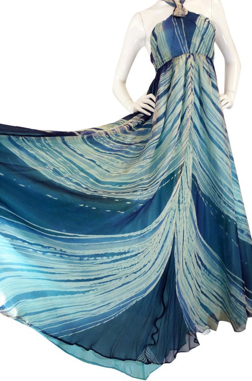 1974 Hand painted Thea Porter Couture Halter Gown For Sale 3