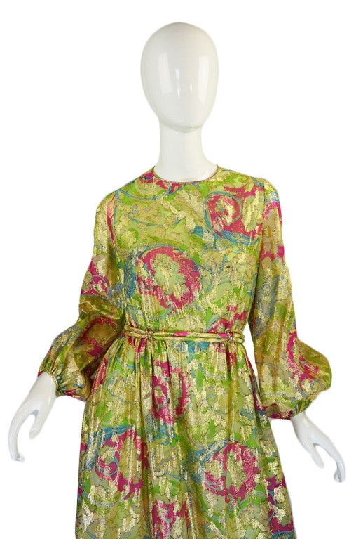 Women's 1960s Bonwit Teller Metallic Green Gown For Sale