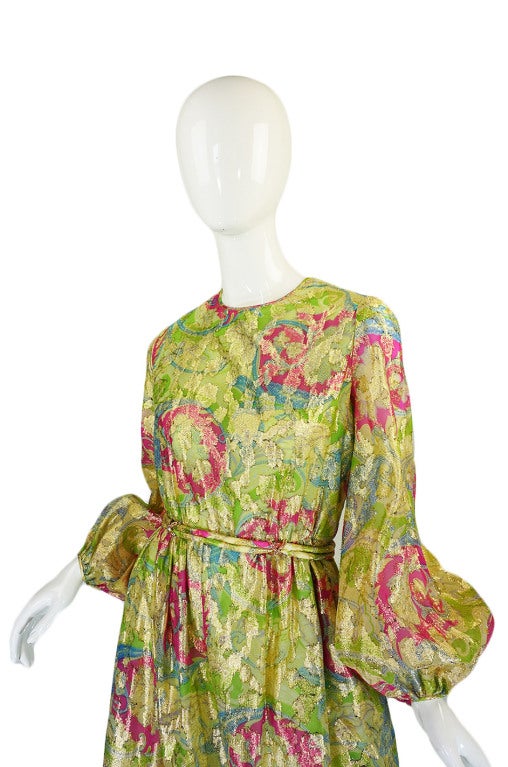 1960s Bonwit Teller Metallic Green Gown For Sale 1