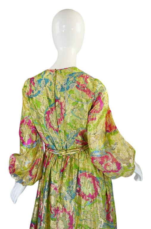 1960s Bonwit Teller Metallic Green Gown For Sale 2
