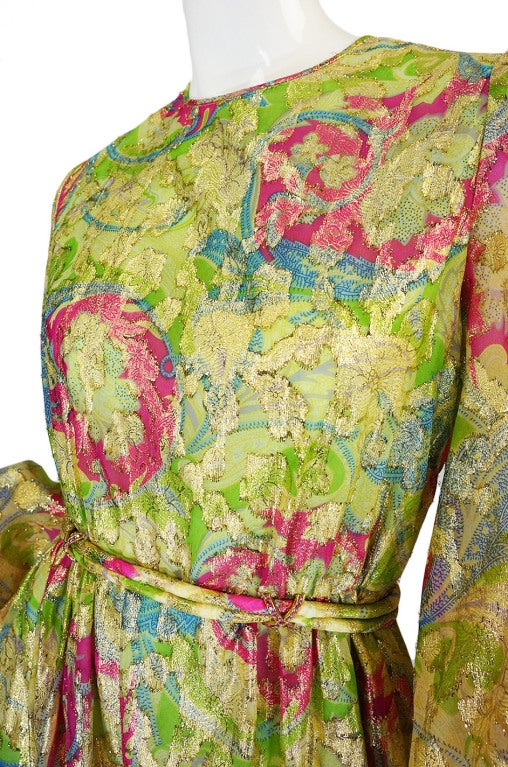 1960s Bonwit Teller Metallic Green Gown For Sale 4