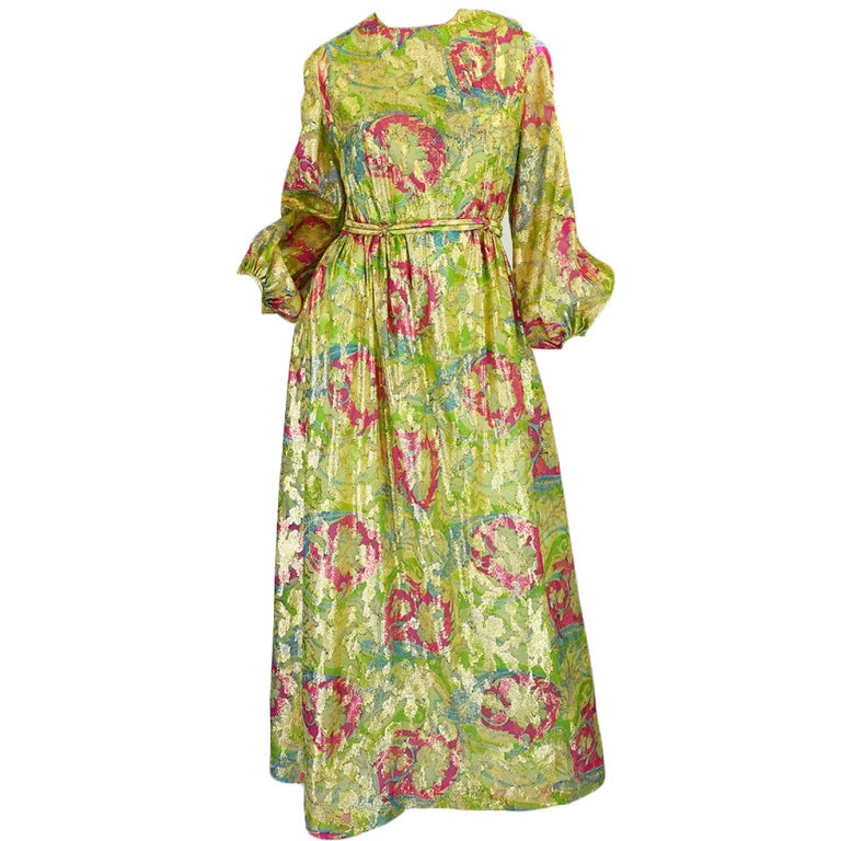1960s Bonwit Teller Metallic Green Gown For Sale