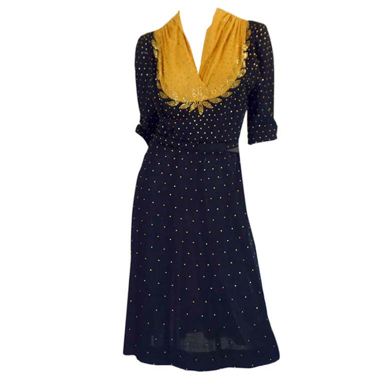 1940s Rare Brass Studded Swing Dress at 1stDibs