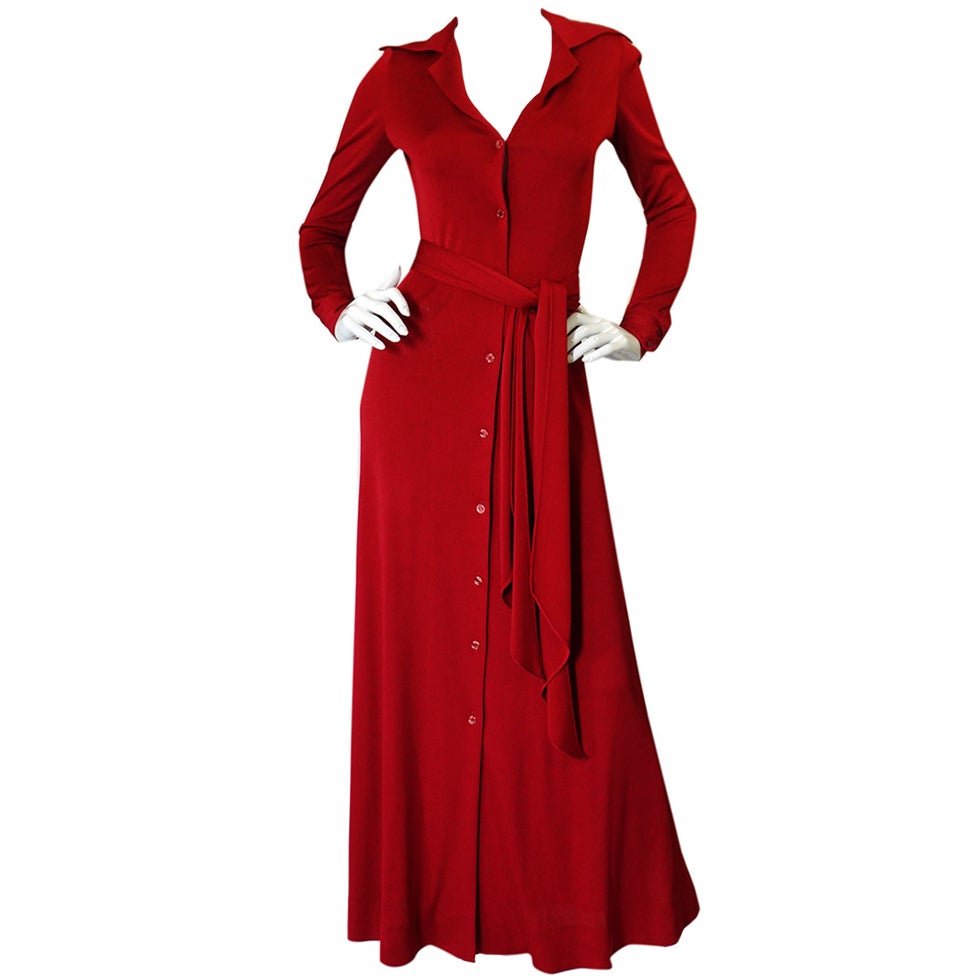 1972 Custom Red Jersey Halston Dress at 1stdibs