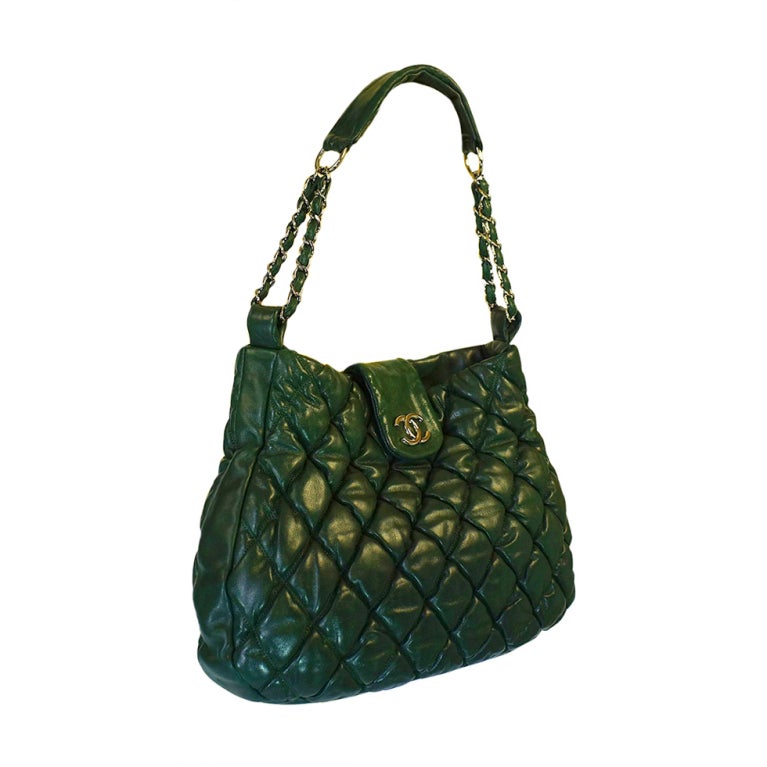 2008 Deep Green Quilted Chanel Bag For Sale