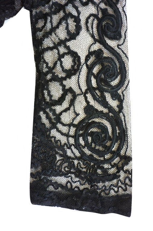 Edwardian Embroidered Black Net Coat For Sale 6