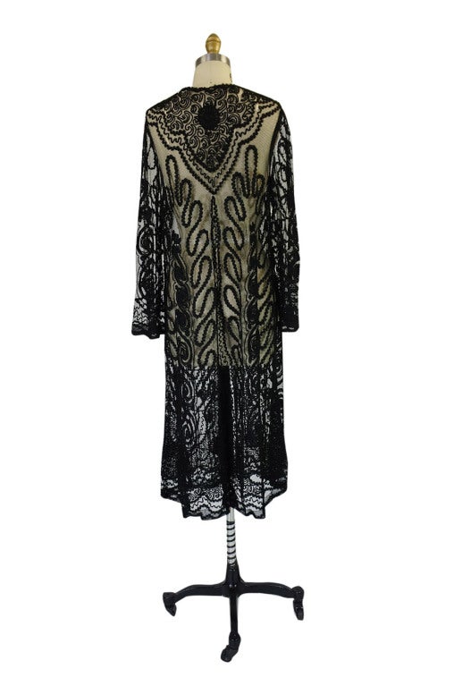 Edwardian Embroidered Black Net Coat In Excellent Condition For Sale In Rockwood, ON