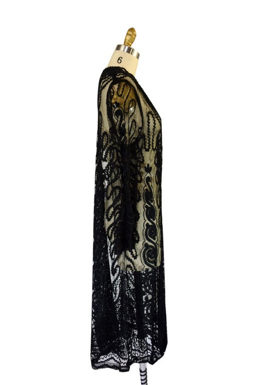 Women's Edwardian Embroidered Black Net Coat For Sale