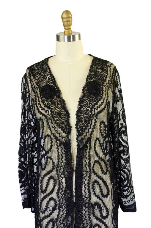 Edwardian Embroidered Black Net Coat For Sale 1