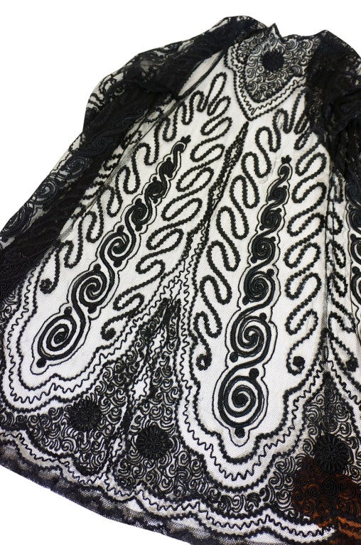 Edwardian Embroidered Black Net Coat For Sale 4