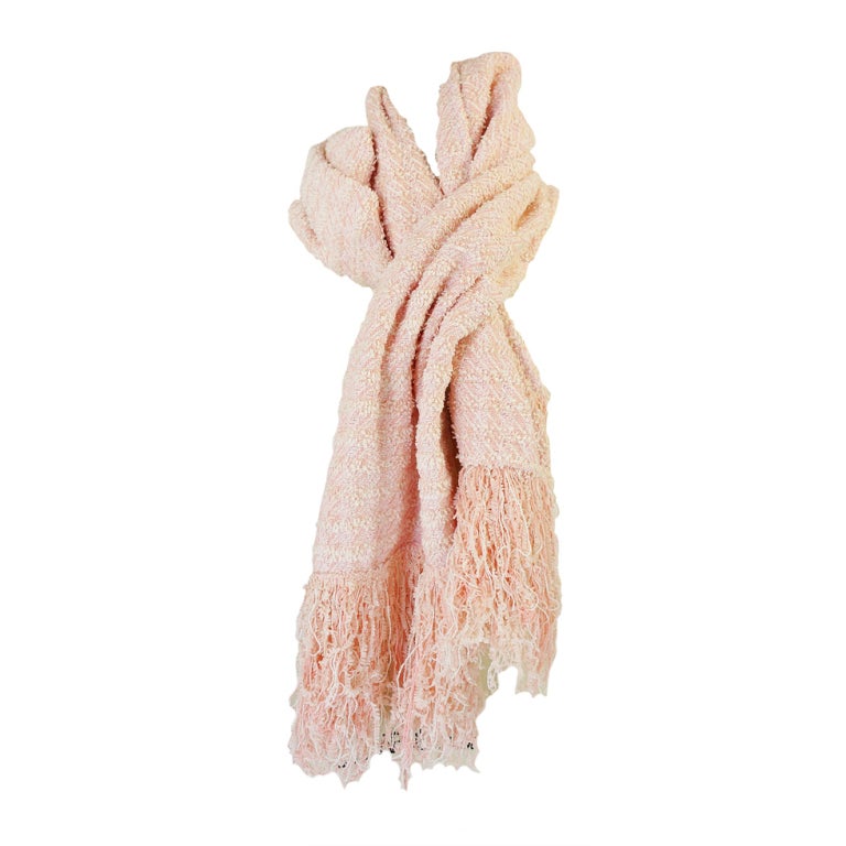 Recent Chanel Pink Boucle Fringe Scarf at 1stdibs