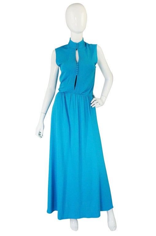 1970s Louis Feraud Turquoise Maxi Dress at 1stDibs