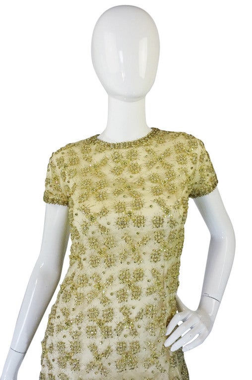 Women's 1960s Rhinestone & Bead Silk Net Dress
