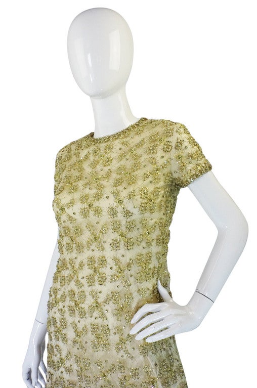 1960s Rhinestone & Bead Silk Net Dress 1