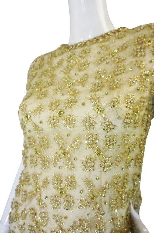 1960s Rhinestone & Bead Silk Net Dress 3