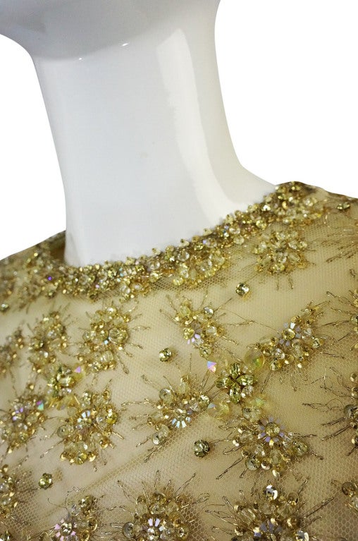 1960s Rhinestone & Bead Silk Net Dress 4