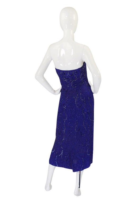 Purple Ceil Chapman Strapless Bead and Sequin Silk Dress, circa 1954