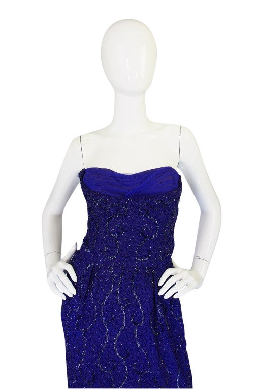 Ceil Chapman Strapless Bead and Sequin Silk Dress, circa 1954 In Excellent Condition In Rockwood, ON