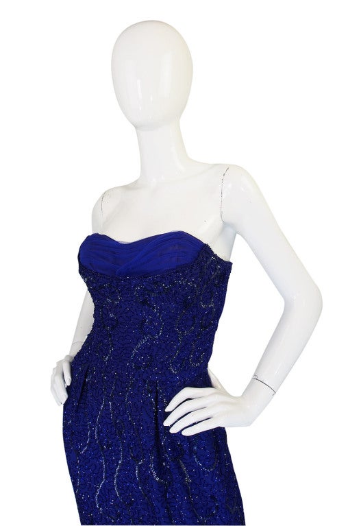 Women's Ceil Chapman Strapless Bead and Sequin Silk Dress, circa 1954