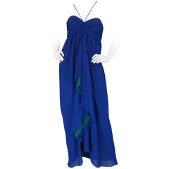 1970s Blue & Green Adele Simpson Gown