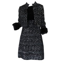 1960s Sequin and Mink Jacket & Dress