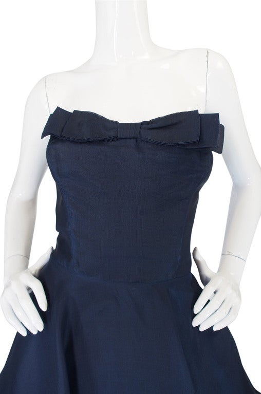 1950s Ink Blue Silk Organza Dress & Coat 7