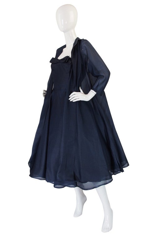 1950s Ink Blue Silk Organza Dress and Coat at 1stdibs