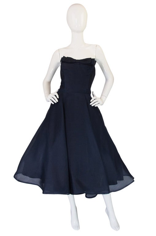 1950s Ink Blue Silk Organza Dress & Coat 1