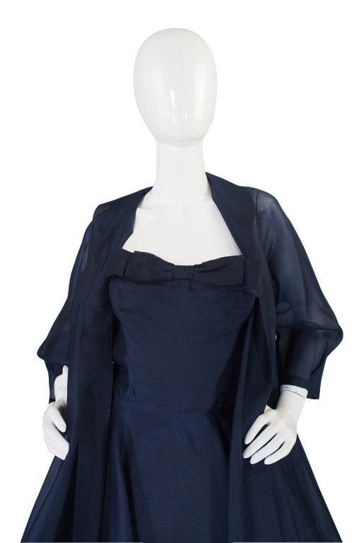 1950s Ink Blue Silk Organza Dress & Coat 2