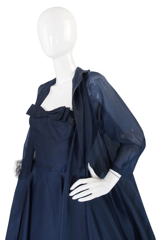 1950s Ink Blue Silk Organza Dress & Coat 3