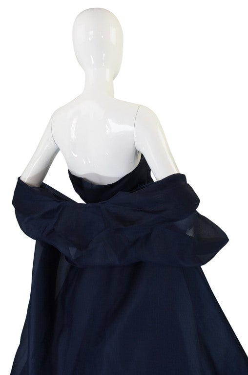 1950s Ink Blue Silk Organza Dress & Coat 4