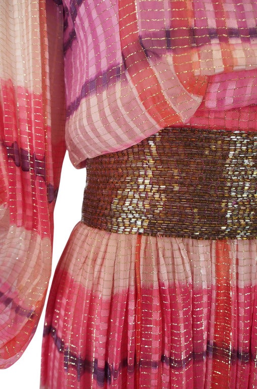 1960s Pink & Gold Silk Chiffon Dress with Silver Beading 4