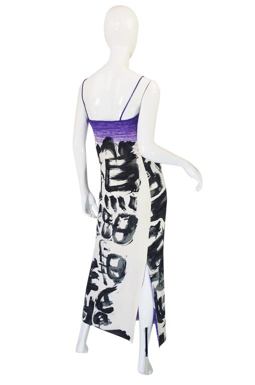 Women's 1970s Hanae Mori Silk Dress & Scarf w Purple & Graphic Print