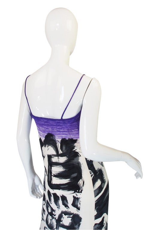 1970s Hanae Mori Silk Dress & Scarf w Purple & Graphic Print 4