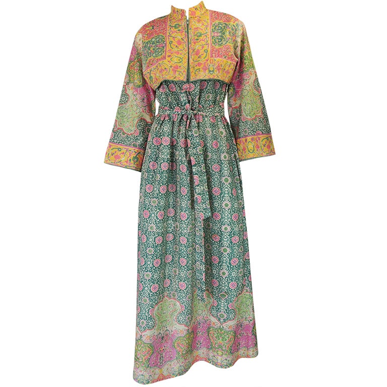 1960s Pastel Print Malcolm Starr Maxi Dress