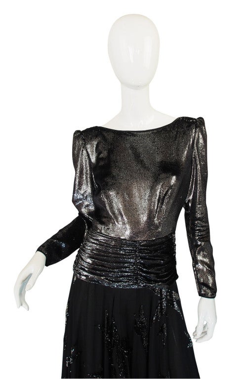 1980s Silver Velvet and Silk Low Back Valentino Gown at 1stdibs