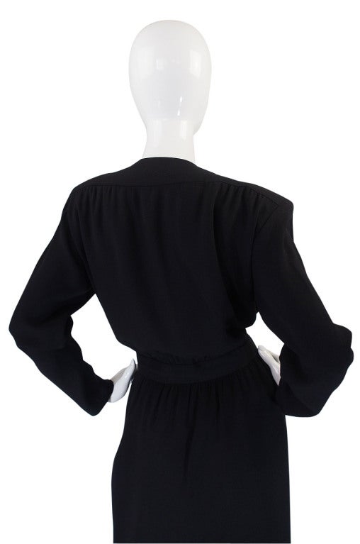 1980s Yves Saint Laurent Plunge Wrap Crepe Dress 3