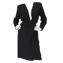 1980s Yves Saint Laurent Plunge Wrap Crepe Dress
