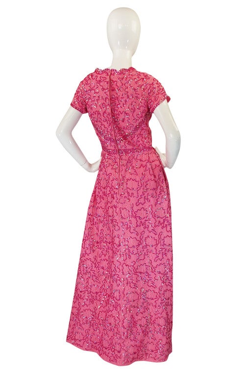 Women's 1960s Beautiful Pink Sequin & Lace Hostess Dress